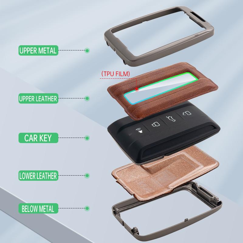 Zinc Alloy+Leather Car Key Case For Great Wall Gwm Wey Tank 300 500 Tank300 Tank500 Car Remote Key Case Cover Protective Shell