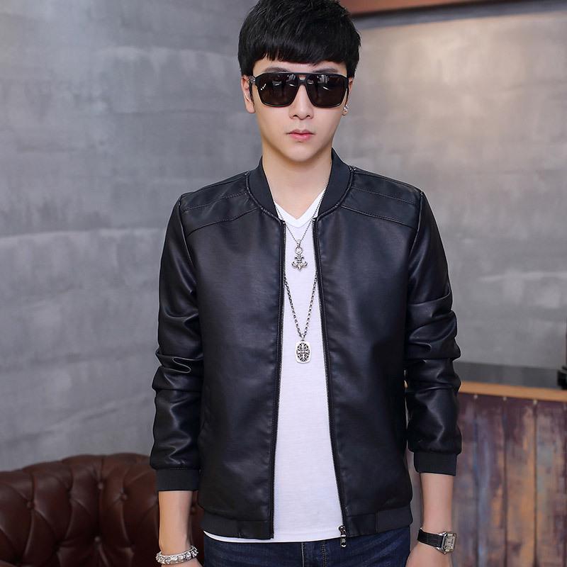 Yeni erkek Rahat Deri Ceket Ayakta Yaka Deri Ceket erkek Motosiklet Moda Deri Ceket Beyzbol Ceket