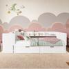 Low Bed, Wooden Bed, 90x200cm, with Desk, Equipped with 2 Drawers, Single Bed(Without Mattress), with Shelves, Pine+Chipboard, white