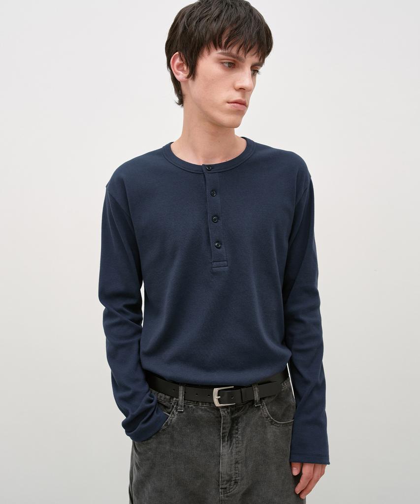INSILENCE Slim Fit Ribbed Henley Neck Navy