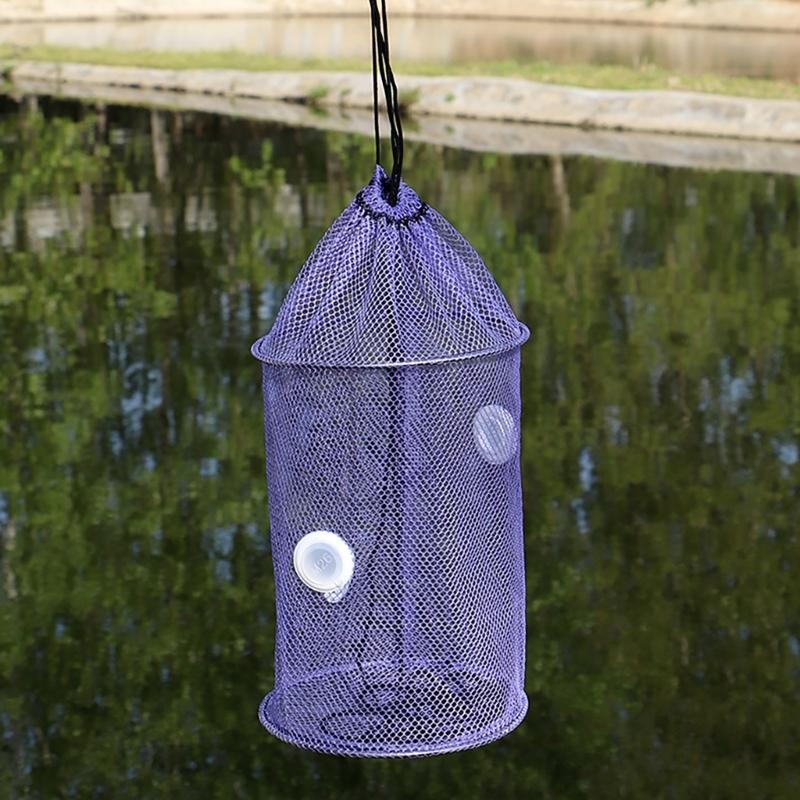 Foldable Floating Fish Basket Baits Trap for Catching Minnows Shrimp with Mesh Construction Multifunction Fishing Net