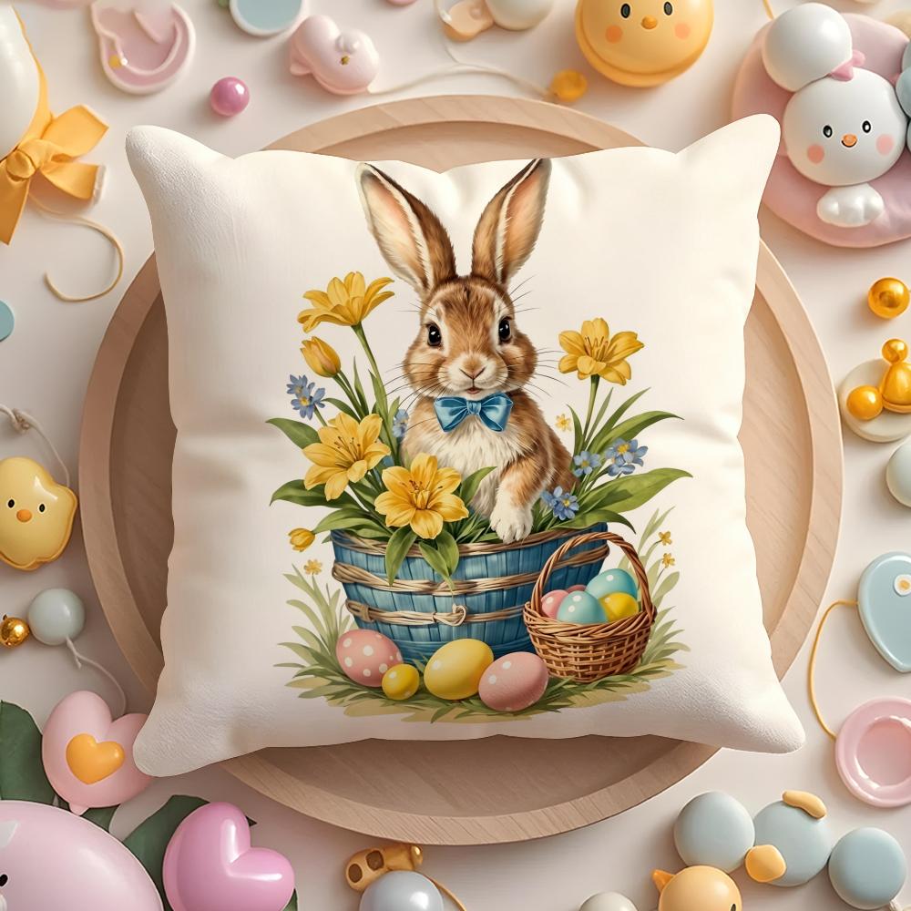Easter Bunny Cushion Cover Soft Short Plush DoubleSided Printing Home Decor Machine Washable Pillow Case Gift