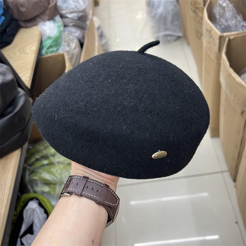 

Мисс стильная шерстяная беретка женская осень и зима ощущение ретро теплая универсальная шляпа художника тренд M（56-58cm） чёрный