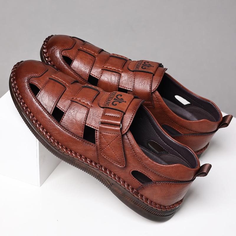 Fashion Handmade High-quality Outdoors Non-slip Men Leather Sandals Soft Sole Comfort Breathable Lightweight Beach Sandals Roman Shoes