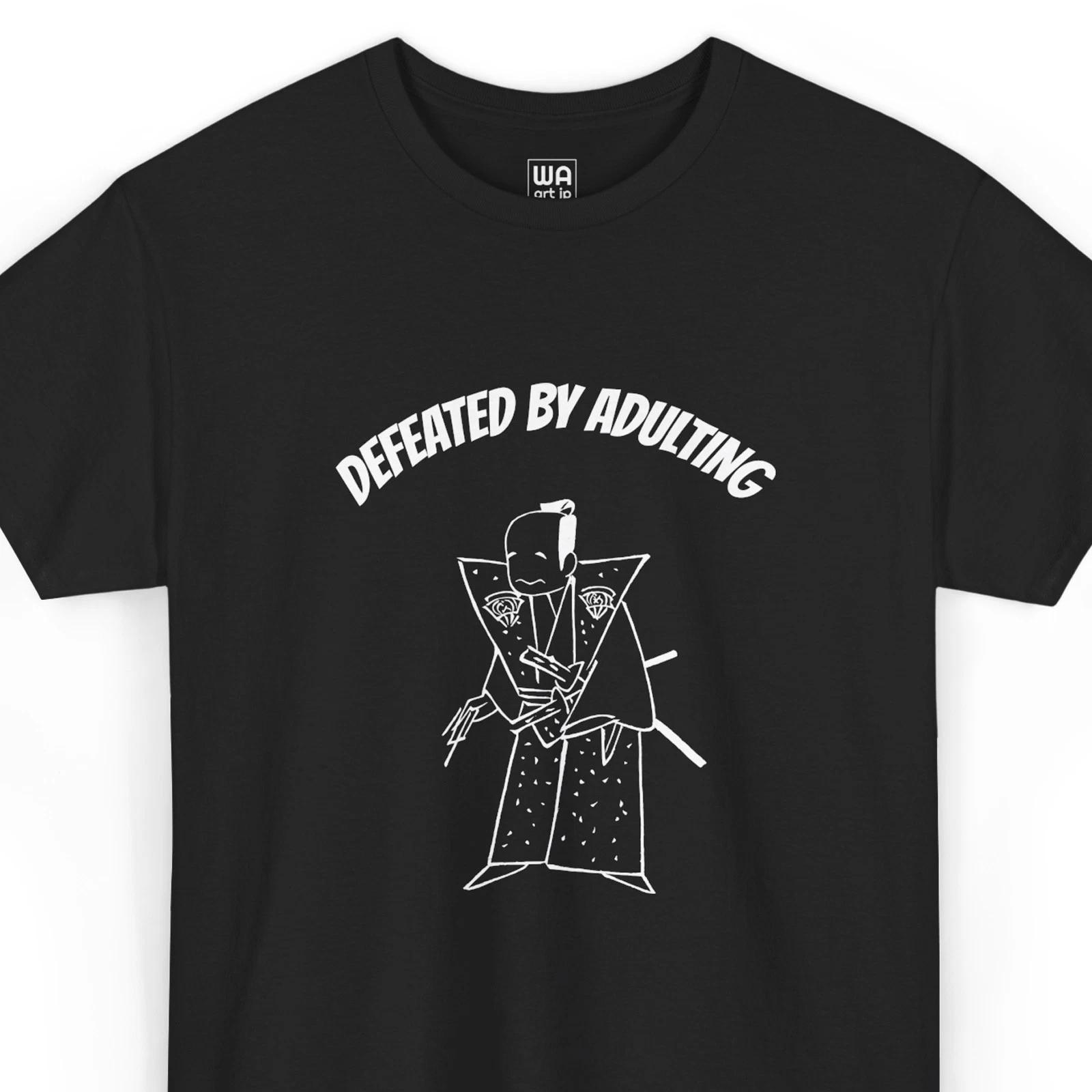 Funny Samurai T-Shirt Defeated By Adulting Japanese Ukiyo-e Vintage Graphic Tee S
