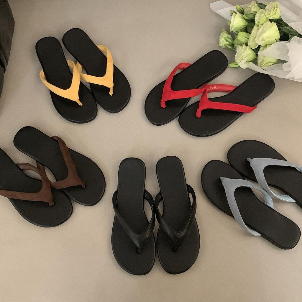 Franska minimalistiska tå-strandsemester-sandaler sommar kontrasterande färg flip-flops damsandaler