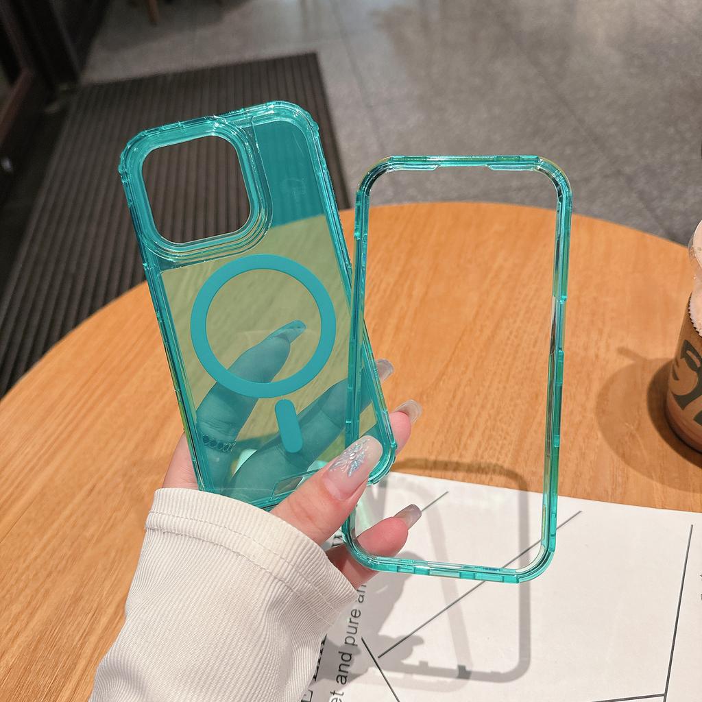 Für IP16promax Transparent Zweite Generation Magnetisch Bunt Drei-in-Eins PC+TPU Unabhängige Taste Handyhülle Rutschfest