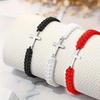 Adjustable Red, Black, and White Stainless Steel Woven Cross Bracelet for Couples