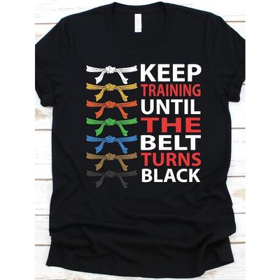 Europäische Größen Bleib am Training, bis der Gürtel Schwarz wird T-Shirt, Taekwondo T-Shirt, Kampfsport, Kickboxen, Taekwondo Kämpfer Gleicher Stil für Herren