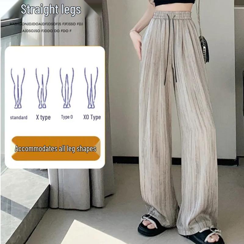 Women's Summer Ice Silk Ink Painting Wide-Leg High-Waisted Floor-Length Pants