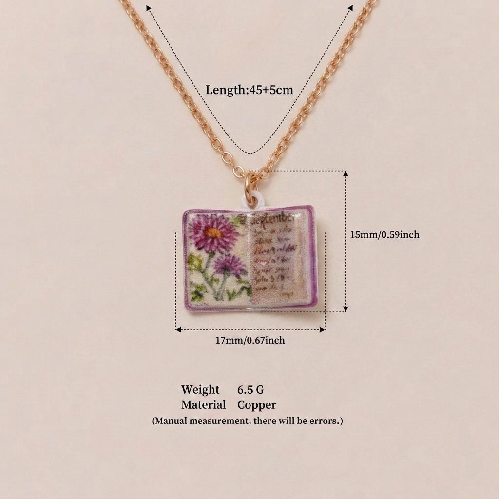 Retro Copper Heart Necklace For Ladies With Dainty Book Charm And Melodic Elements