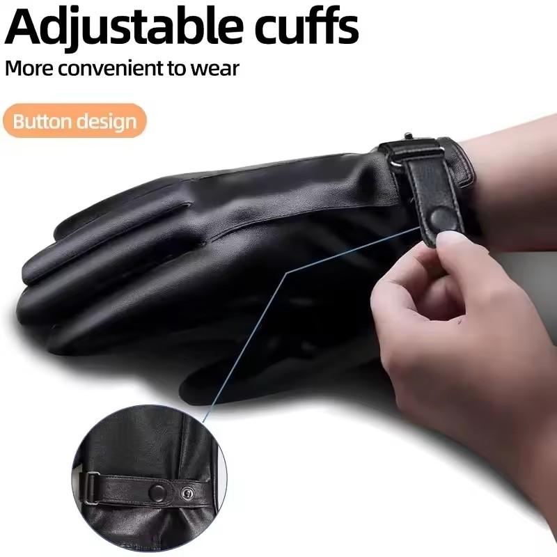 Winter Warm and Waterproof Leather Gloves Men's Cashmere Lining Windproof Outdoor Motorcycle Riding Touch Screen Thick Gloves