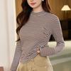 Navava Women S STripe Half Polo Long Sleeve T ShirT nT3001