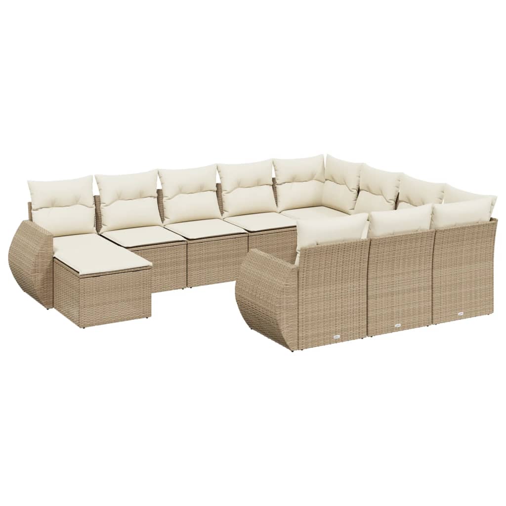 Vidaxl 11-Cz. Tuinmeubelset Met Kussens, Beige, Polyrotan