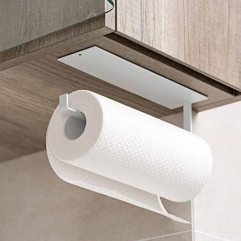 Kitchen Household Tools Self-adhesive Accessories Under Cabinet Paper Roll Rack Towel Holder Tissue Hanger Bathroom Storage Rack