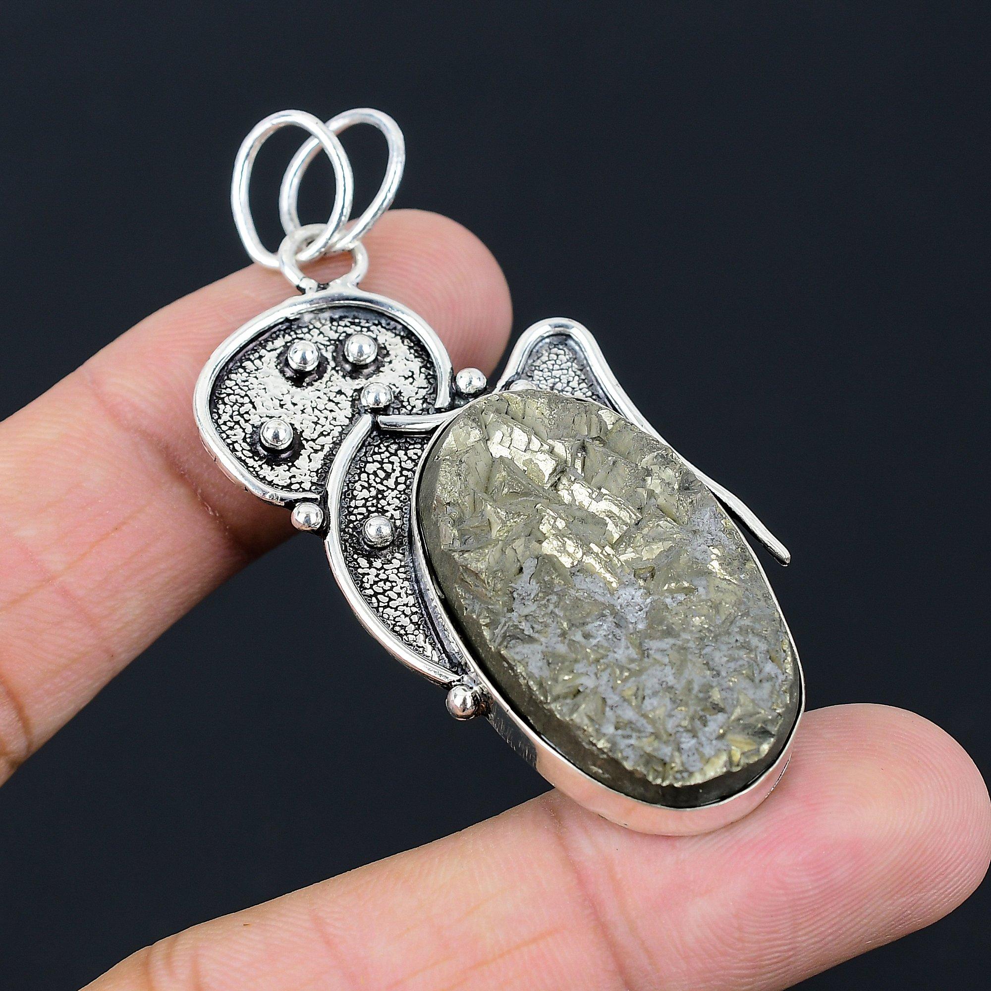 Daughters Day Deal Oval Pyrite Druzy Stone Sterling Silver Anniversary Pendant