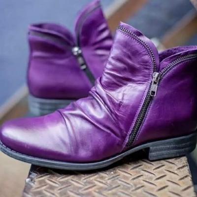 Nové - stylové Evropské a Americké Módní Kotníkové Boty s Hrubým Podpatkem se Oboustrannými Zipy pro Ženy Boty