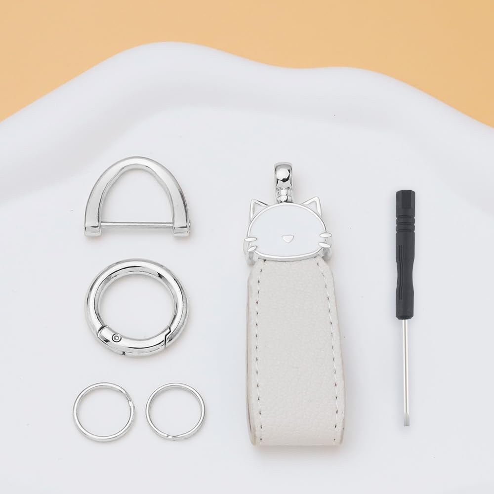 Catland Keychain, Cat, Car, Motorcycle, Key Clip, Keychain, Stylish, Keyring, Anti-lost, Cute Cat (1, Silver)