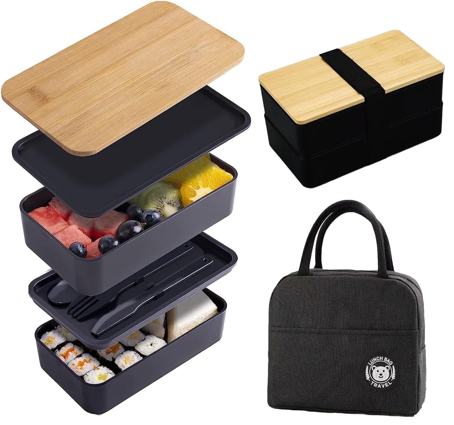 

Premium Bento Box, 2-Tier, Large Capacity, Includes Cutlery, Strap, Airtight, Leak-Proof, Divided, Perfect for Sports Days, Picnics, School, and