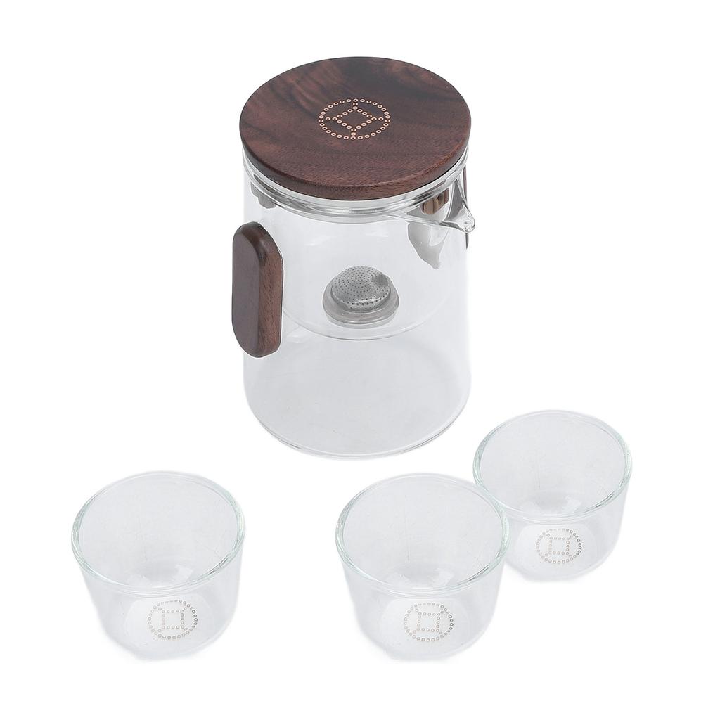 Glass Teapot with Strainer 330ml Magnetic Filtration Pot Water Separation Glass Teapot with 3 Cups for Home Outdoor Office