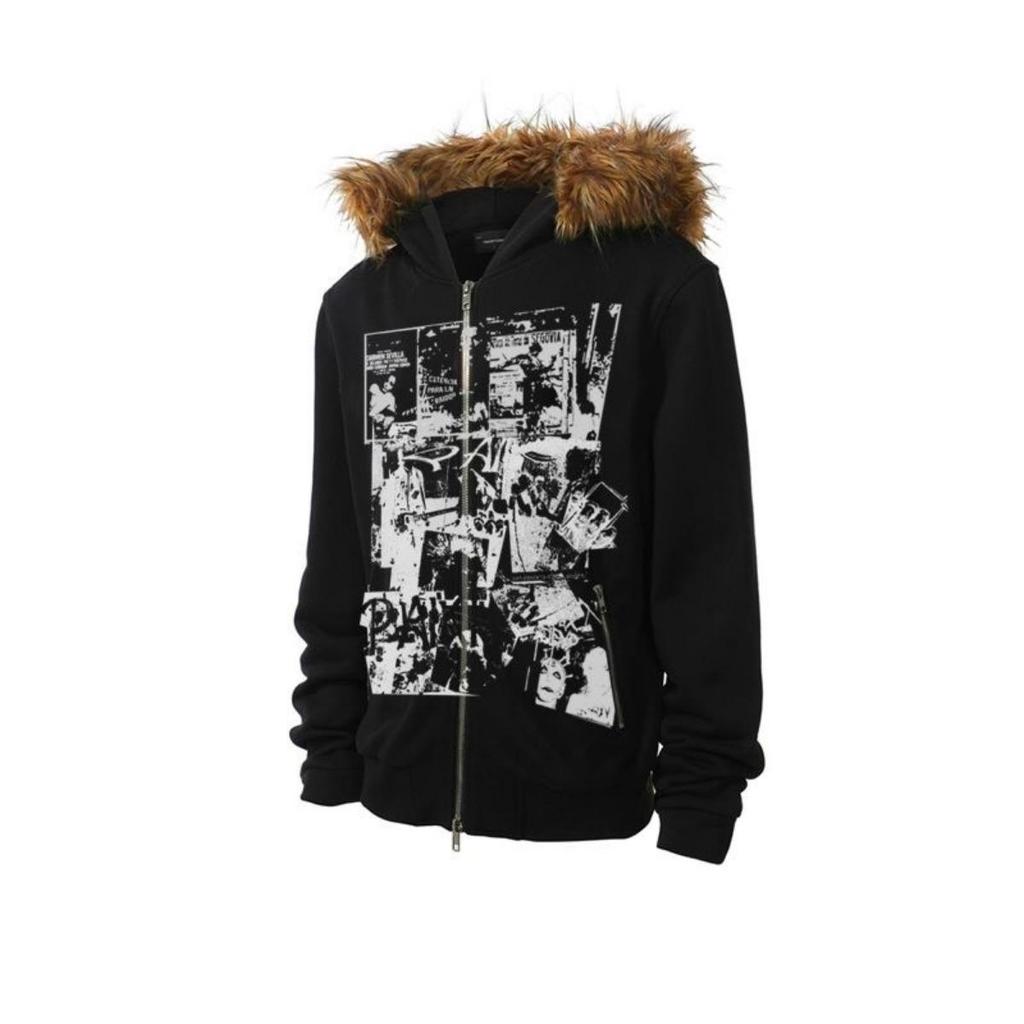 2KWEIRD Faux Coats Women Graphic Jacket with Hooded Fleece Fur Hoodie Edgy American Retro Street Style and Y2K Fashion Top