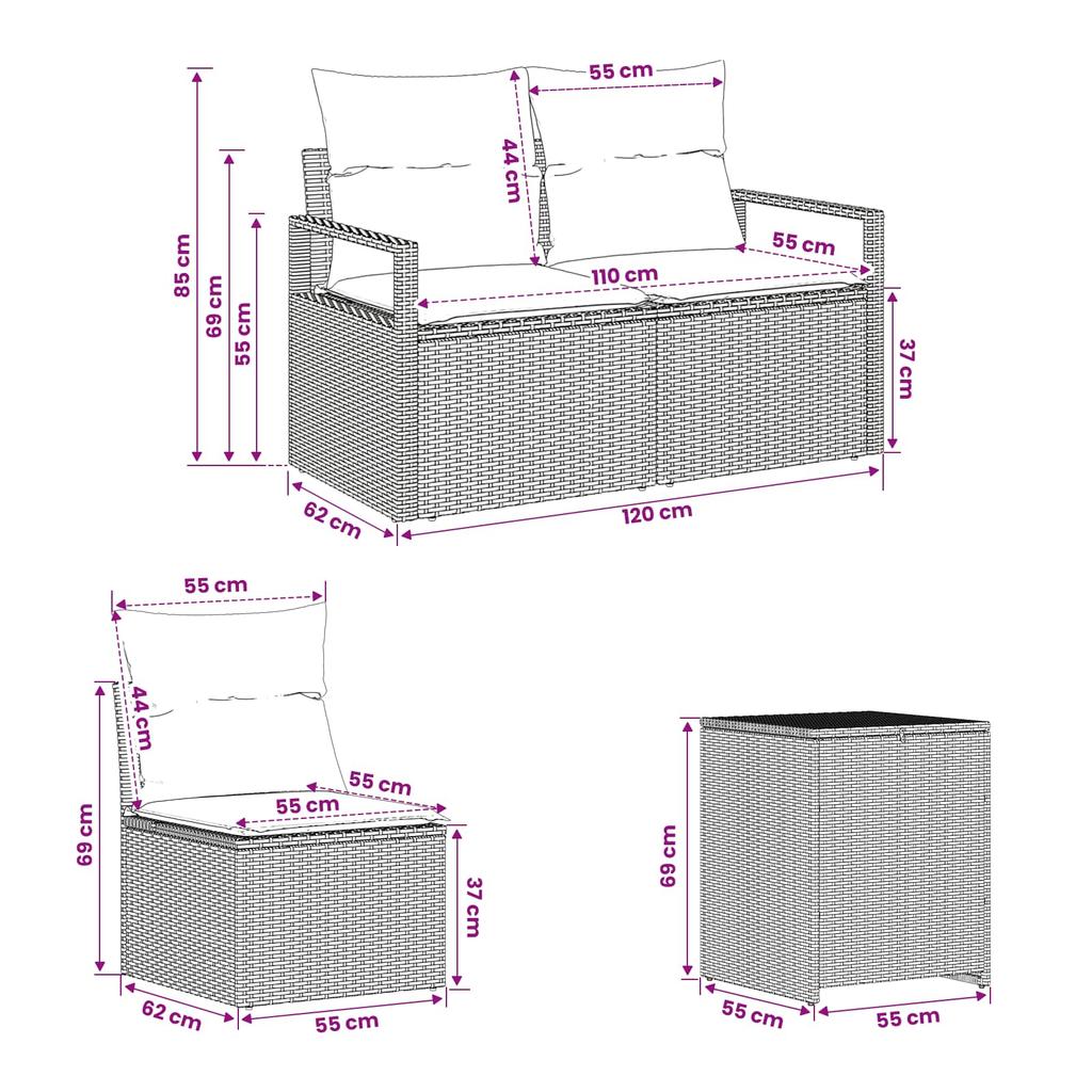 Sofa Set 5 Pieces Black and Blue Poly Rattan and Steel