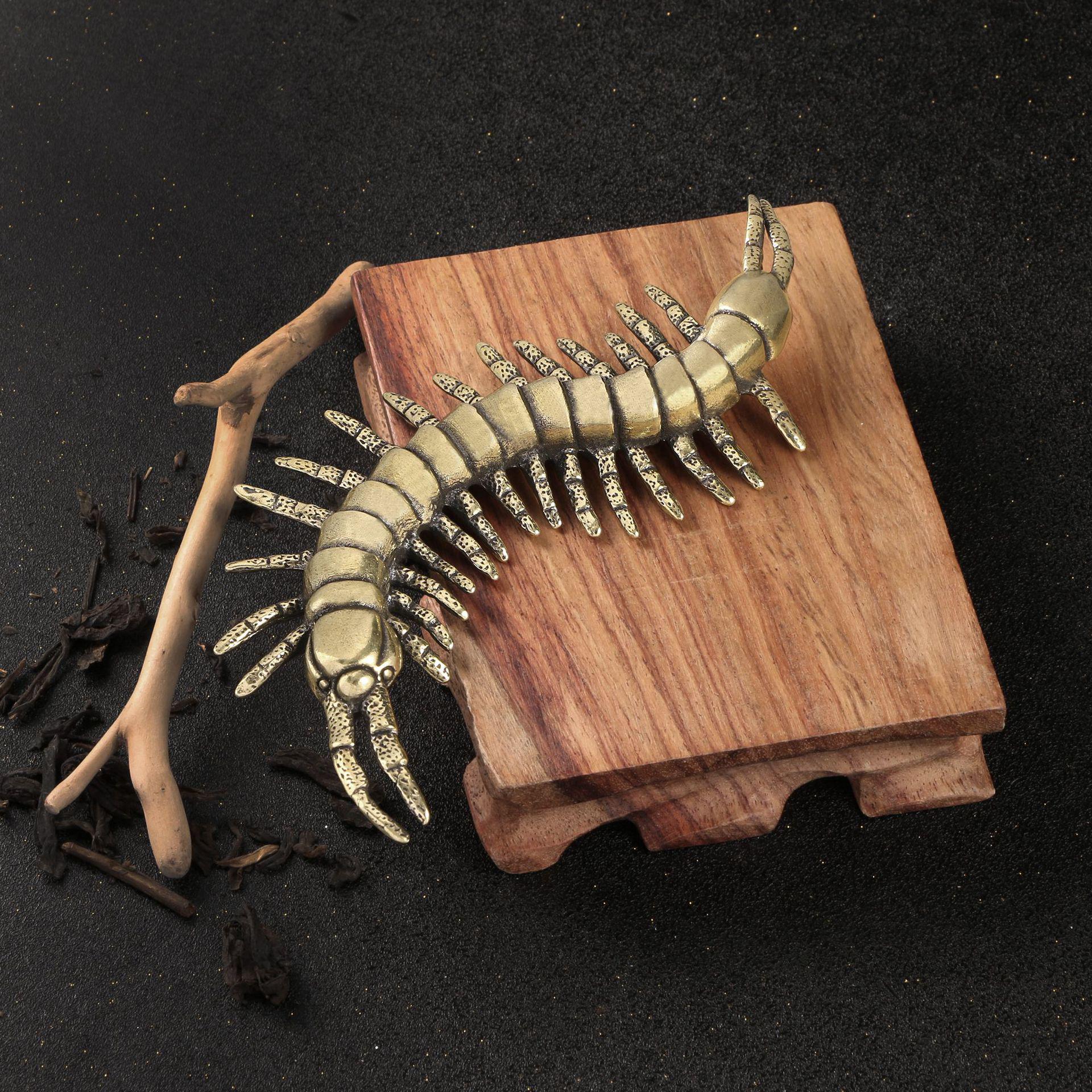 Antique Chinese Centipede Brass Sculpture: Solid Copper Tea & Desk Pet Handicraft