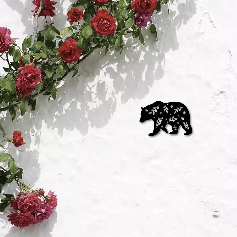 Black Metal Bear Wall Art Sculpture, Hollow Single Line Design for Home Living Room Outdoor Decor, Housewarming Gift 12x8Inch