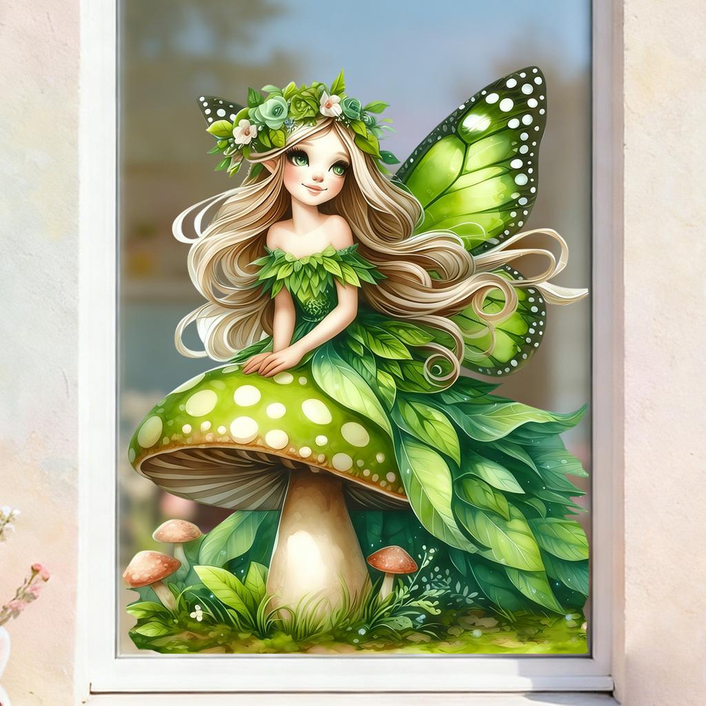 Creative Green Wing Fairy Static Cling Wall Sticker for Living Room Bedroom Study Home Decor