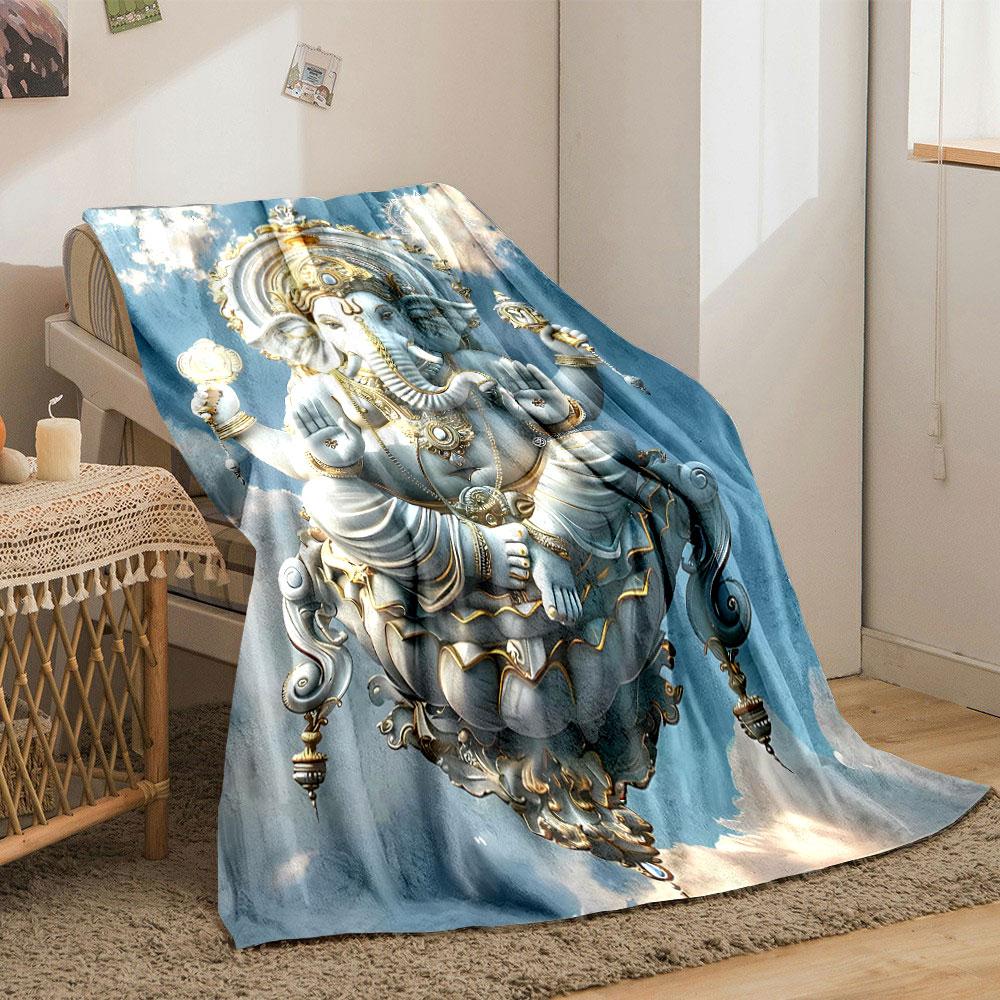Ganesha Statue Style Blanket Bedroom Blanket for Livingroom Couch Lunch Break Soft Throw for Friend's Festival Gift