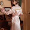 Bridal Feathered Satin Kimono Robe for Bridesmaids and Morning Prep