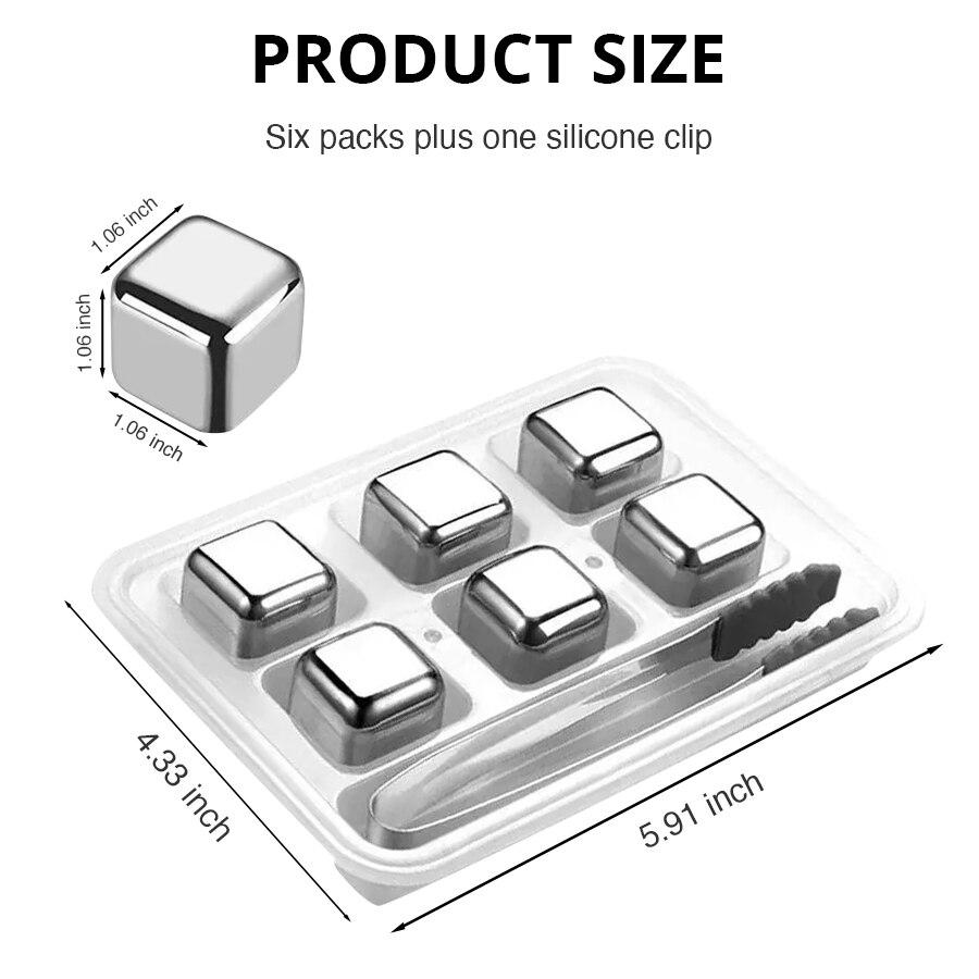4/6/8 Piece Whiskey Ice Cubes Set with Silicone Head Tongs and Ice Cube Trays Stainless Steel Ice Cubes Reusable
