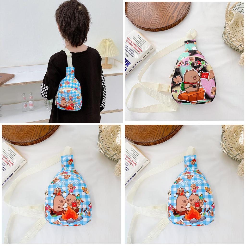 Cartoon Capybara Kids Chest Bag With Polyester Inner Lining For Daily Use