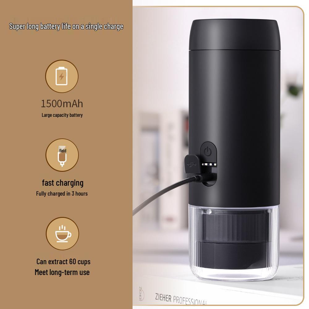 Portable Electric Espresso Machine for Travel, Car & Home - Stainless Steel with Powder Container