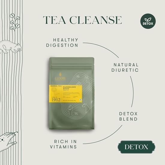 Luxmi Estates Dandelion Root Herbal Tea 50 Tea Bags (100g) Pack | USDA Certified Organic Herbal Tea | 50 Cups Bulk Pack