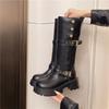Stylish Block Heel Single Boots Autumn New Round Toe Studded Platform Sleeve Non-Slip Mid-Leg Boots