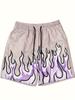 Men Gothic Angel Graffiti 3D Print Mesh Beach Shorts Elastic Drawstring Loose Straight Casual Summer Board Shorts