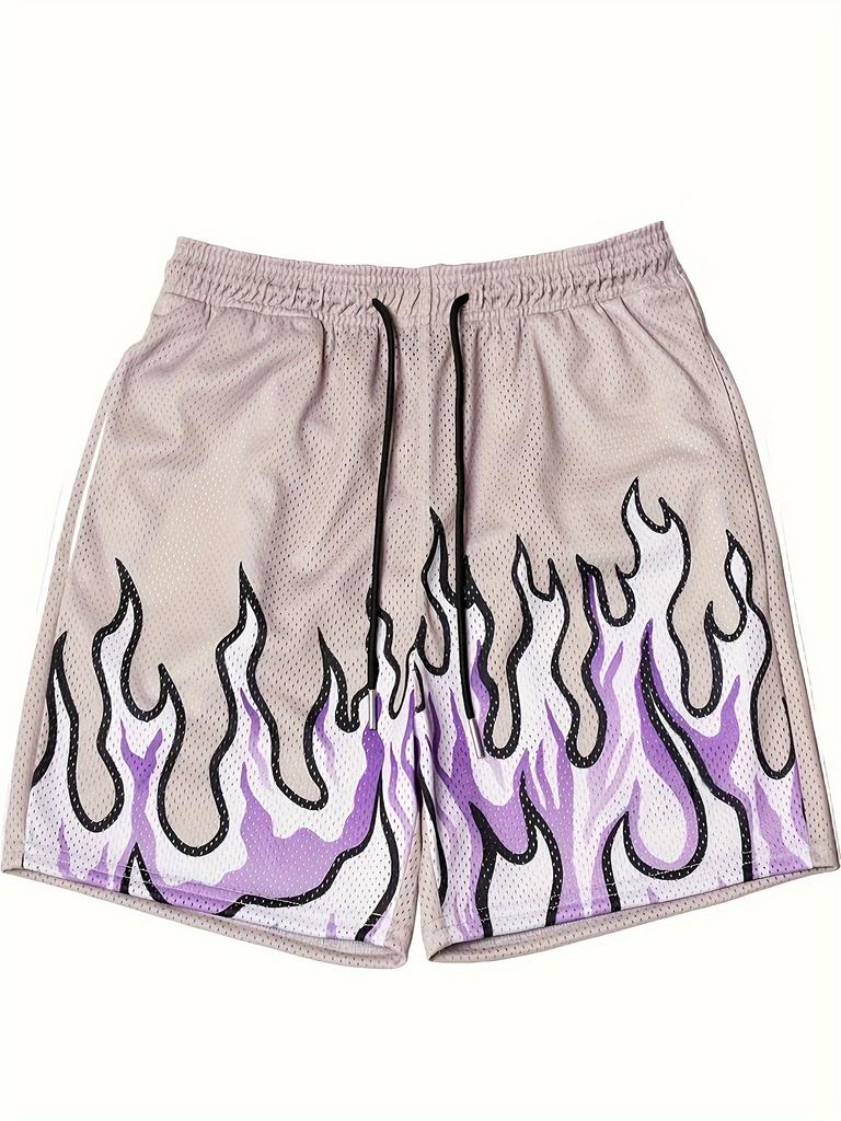 Men Gothic Angel Graffiti 3D Print Mesh Beach Shorts Elastic Drawstring Loose Straight Casual Summer Board Shorts