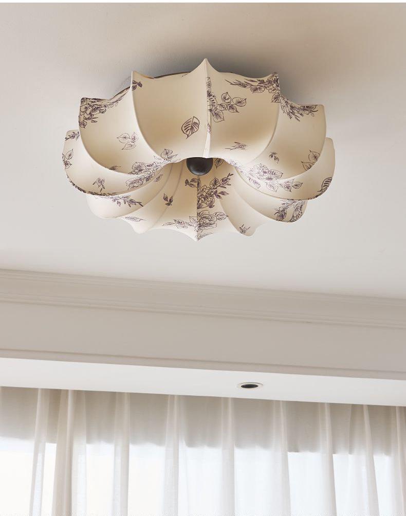 French Mid-Century Wabi-Sabi Ceiling Light: Retro South Seas Fabric Print for Bedroom & Study