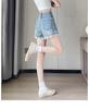 Women's High-Waisted A-line Denim Shorts with Lace Trim