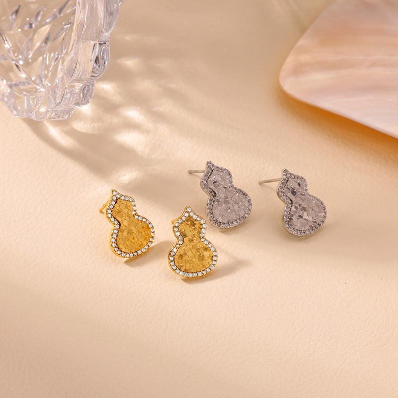 Fine flash gourd retro high-end zircon gourd stud earrings women's light luxury fortune temperament ear jewelry