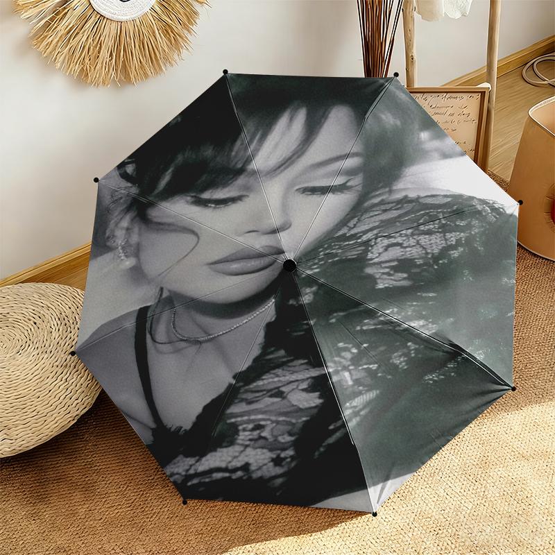 

1pc Ayliva black lace floral Umbrella Portable Folding Umbrella Iron Frame Hole Bone Structure Outdoor Home Umbrella