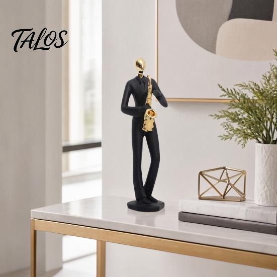 Artistic Musician Figurine Resin Sculpture, Stable Base Abstract Guitar Saxophone Singer Black Gold Music Statue Statue, Band Theme Decoration,