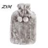 Reusable Hot Water Bag 2L Bottle with Plush Cover, Pompom Drawstring Explosion Proof Bag, Winter Warm for Hands, Feet, Stomach 2000ML