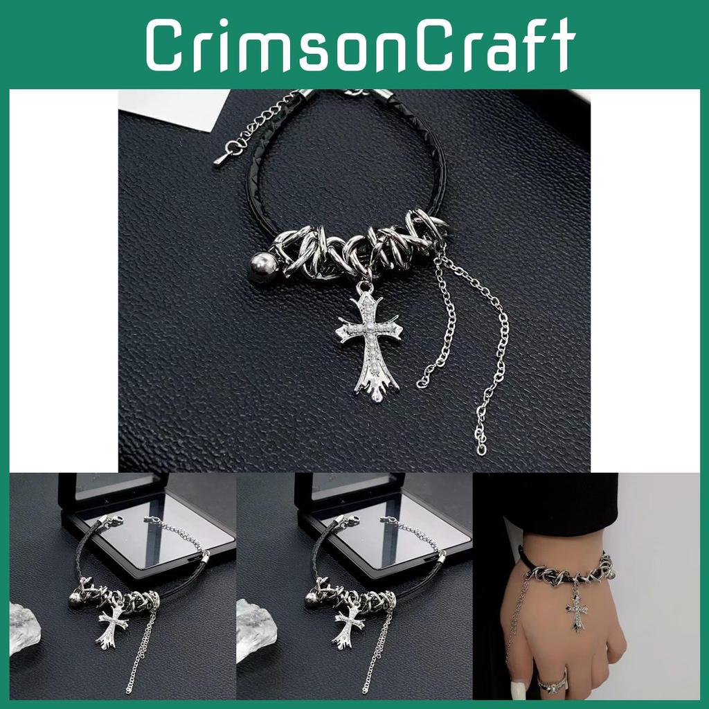Fashionable Asymmetrical Cross Tassel Leather Bracelet For Women Trendy Sweet Cool Design
