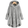 Women Plus Size Button Plush Tops Hooded Loose Cardigan Wool Coat Winter Jacket