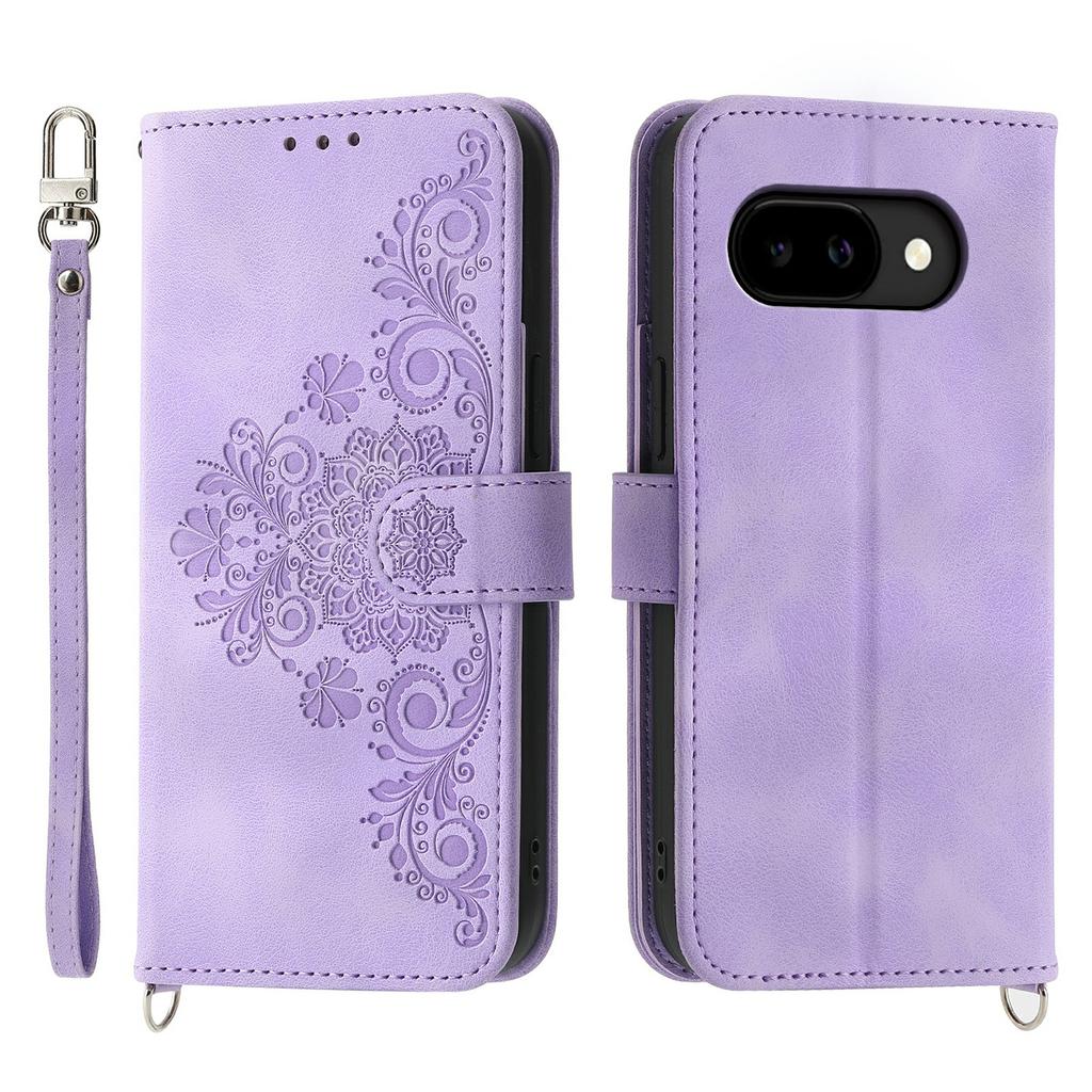 For Google Pixel 10a Case Flower Pattern PU Leather Wallet Phone Cover with Strap