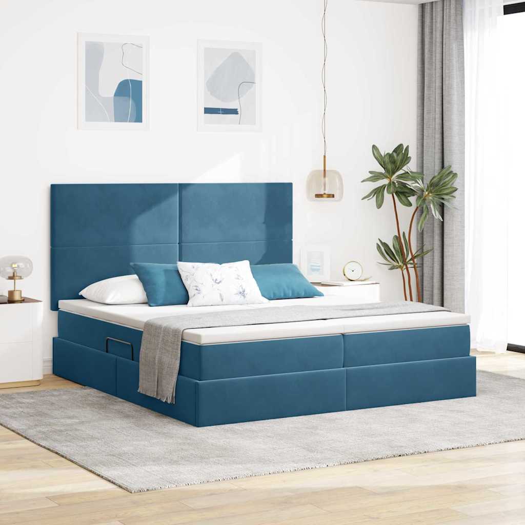 Storage Bed with Mattress Dark Blue 180 x 200 cm Velvet