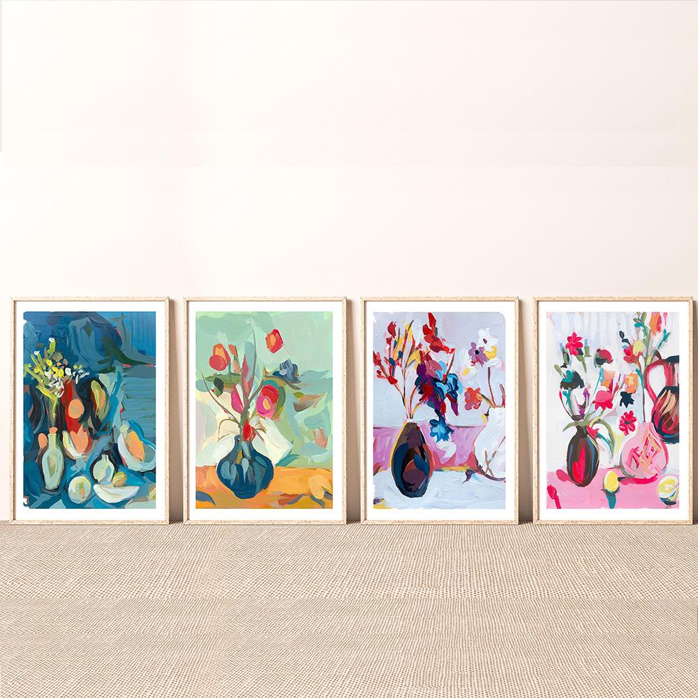 Grapefruits Lemons and Gerber Wall Art Canvas Posters Flowers Daisies Prints Modern Still Life Pictures for Kitchen Living Room No Frame