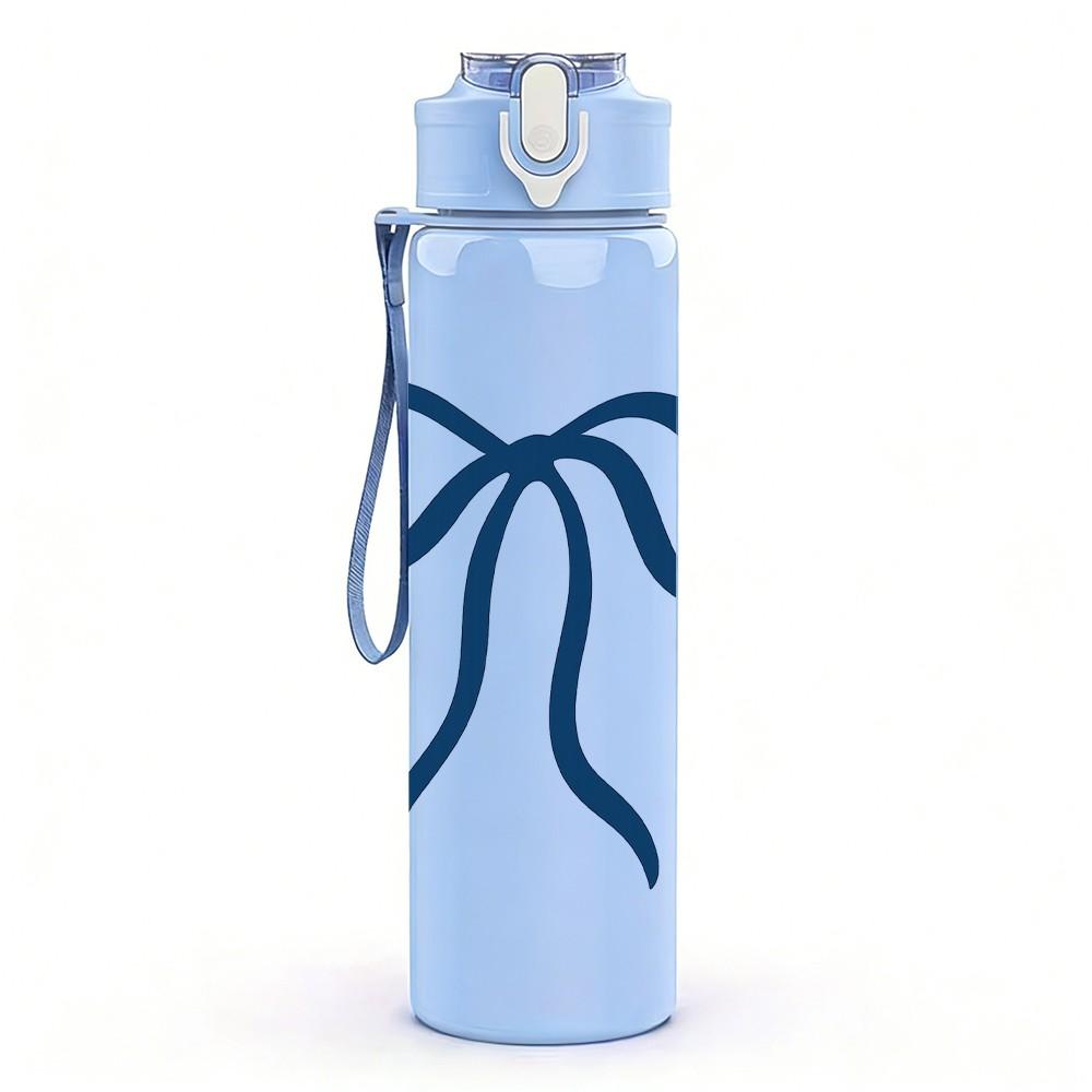 1PC Elegant Blue Bow 750ml Color Plastic Sports Water Bottle Leakproof Flip Straw Lid Suitable for Sports Office Home Use